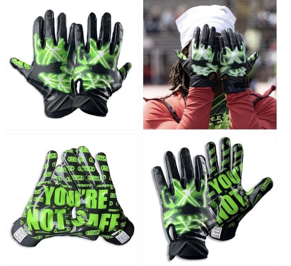 Battle Sports Nightmare You're Not Safe Football Receiver Gloves - Neon Green XL